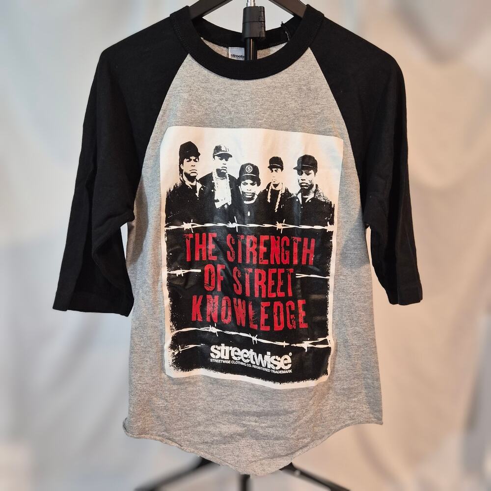 Streetwise NWA Strength Of Street Knowledge Raglan Shirt S Grey Black 3/4 Sleeve